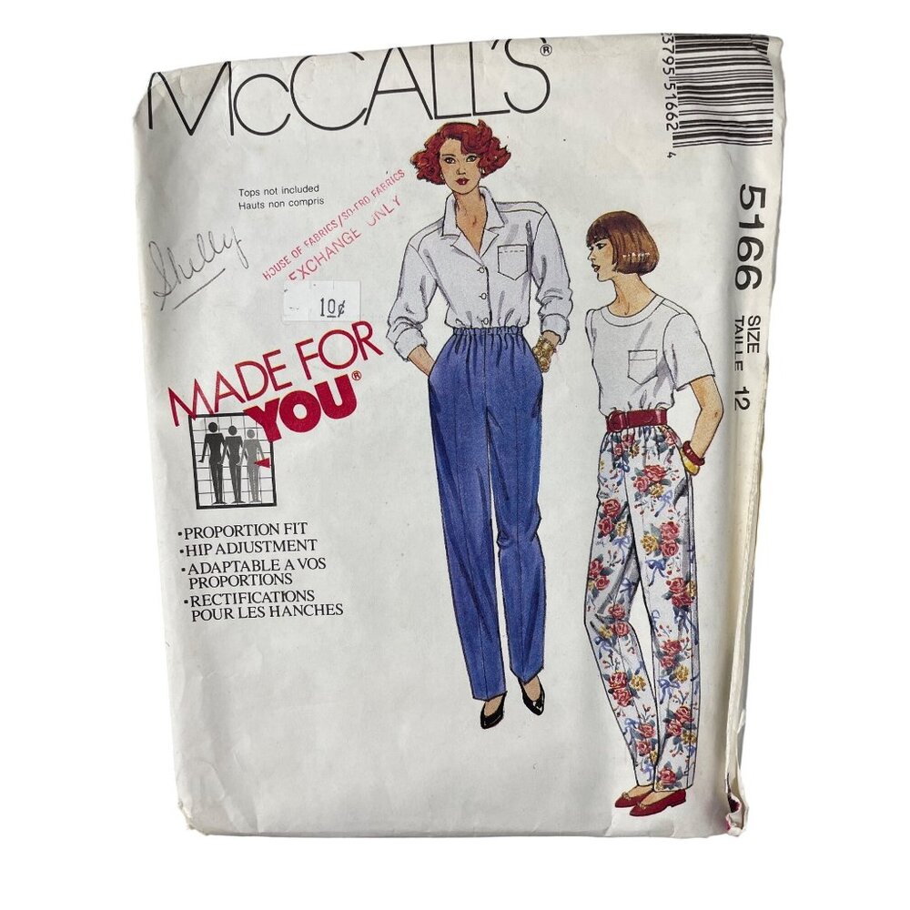 90s McCalls 5166 Misses Pant Sewing Pattern Size 12 Vintage 1991 Dressmaking CUT